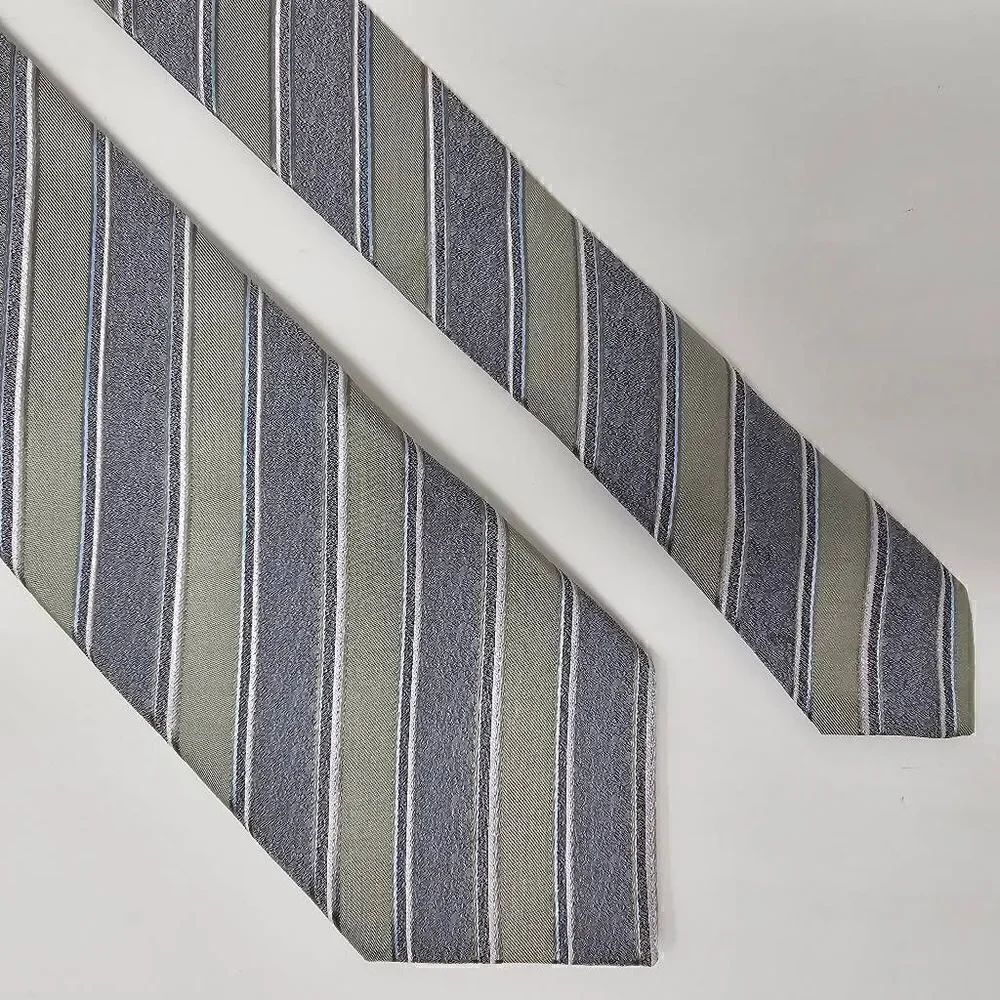 JOHN VARVATOS USA MADE SILK TIE GREEN HEATHER GRAY REPP MINI STRIPE 3" X 59"